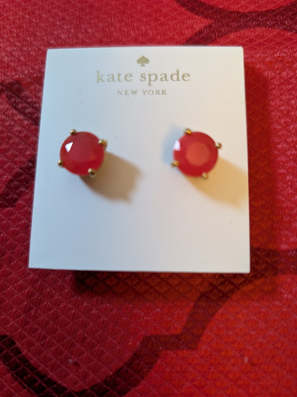 kate spade Round Pink/Coral Stone Gold-Tone Stud Earrings